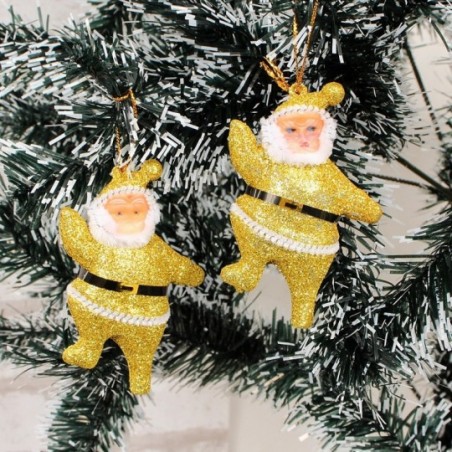 Kit 2 Enfeites Papai Noel Glitter Dourado 8 CM Atacado