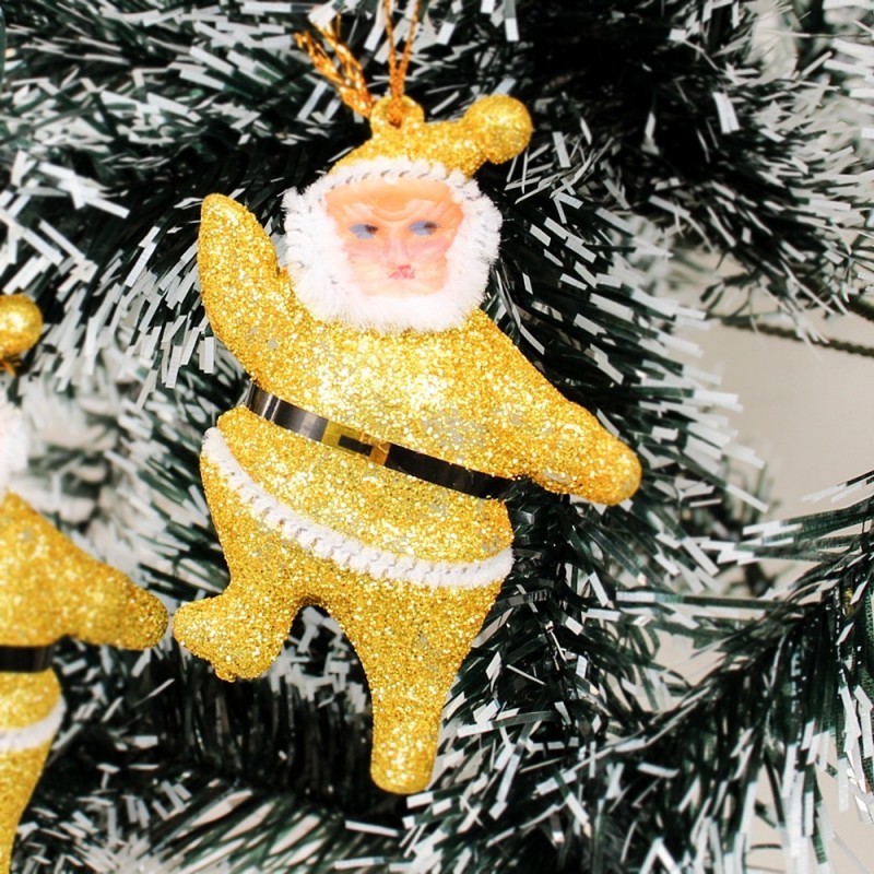 Kit 2 Enfeites Papai Noel Glitter Dourado 8 CM Atacado