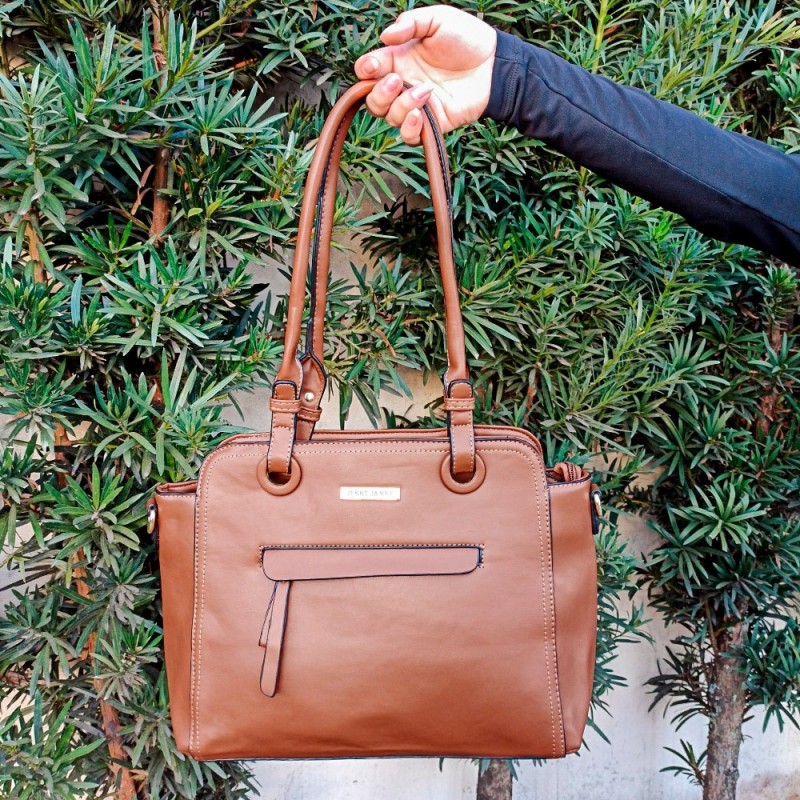 Bolsa Totem Estruturada Feminina Detalhes Metálicos Alça Dupla