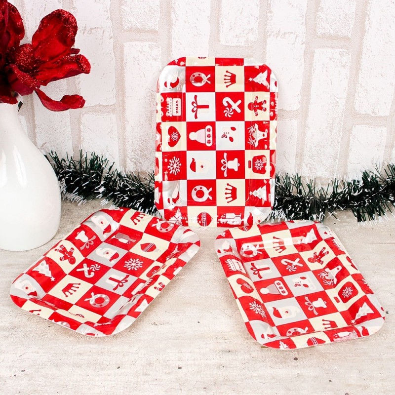 Kit 3 Bandejas Retangulares Estampas Natalinas 21X15CM