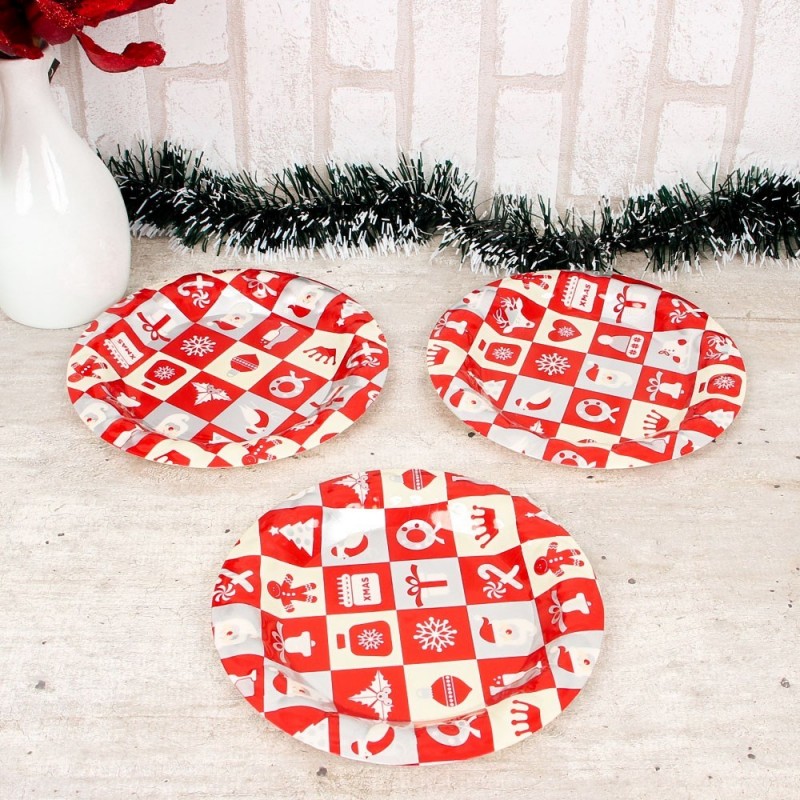 Kit 3 Bandejas Redondas Natalinas Estampada  20 Cm