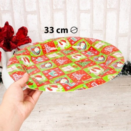 Bandeja Plástica Redonda Estampas Natalinas 33 Cm