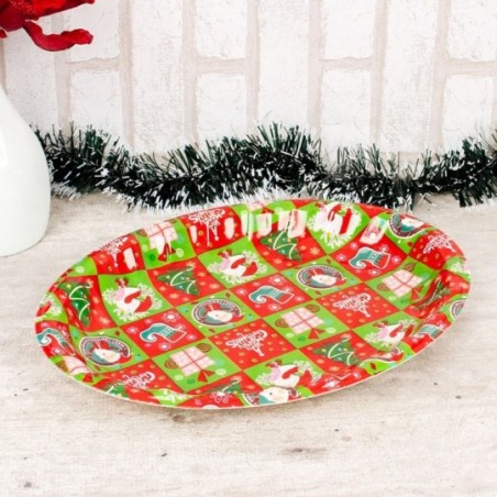 Bandeja Plástica Oval Estampas Variadas Natalinas 36X27,5CM