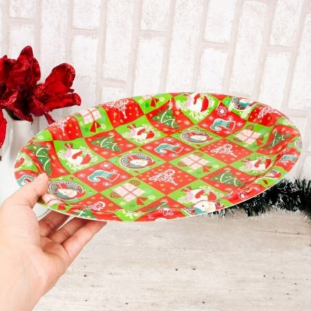 Bandeja Plástica Oval Estampas Variadas Natalinas 36X27,5CM