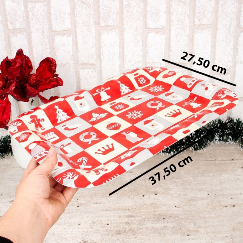 Bandeja Plástica Retangular Estampas De Natal  37,5X27,5CM