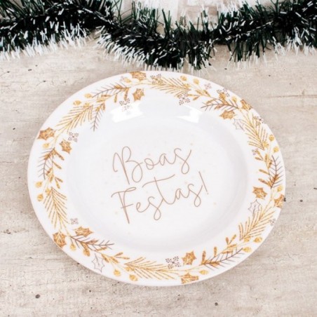 Prato De Melamina Fundo Decorado Boas Festas 22,7 Cm