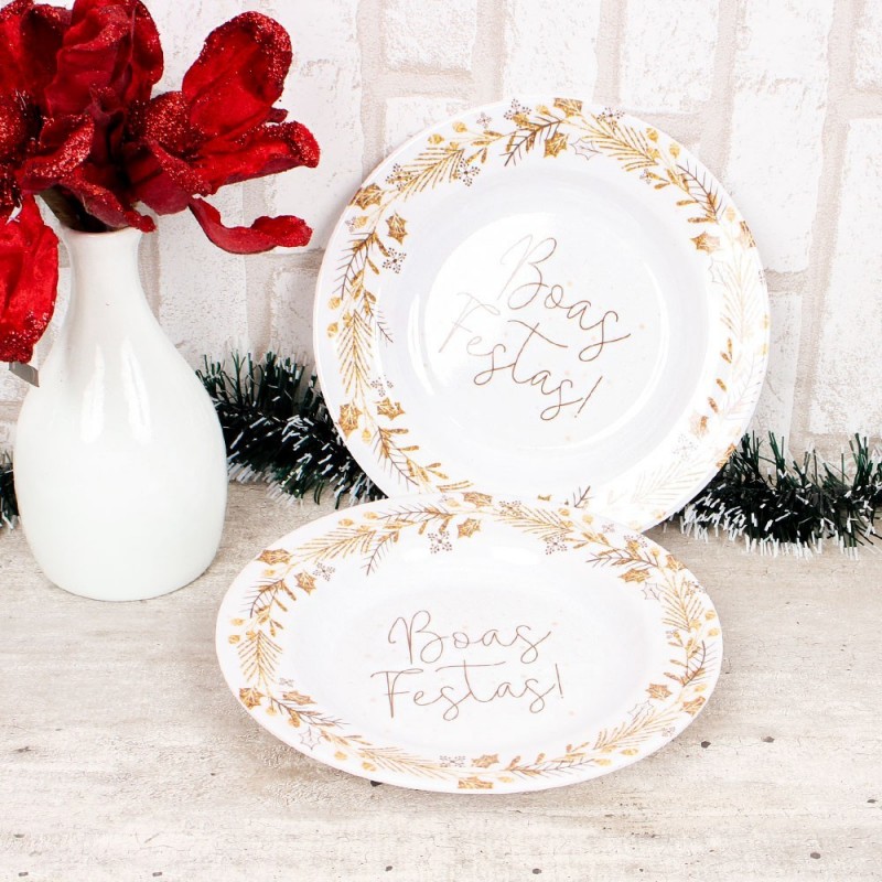 Prato De Melamina Fundo Decorado Boas Festas 22,7 Cm