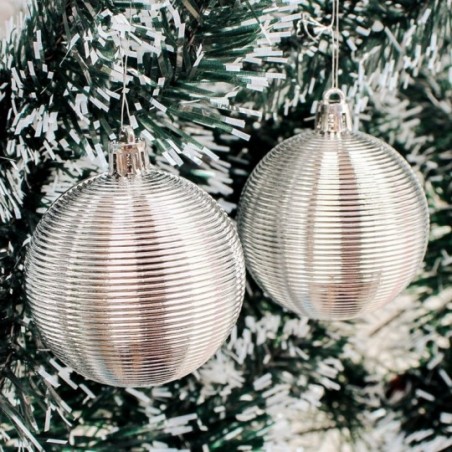 Kit 6 Bolas De Natal Prata Textura Espiral 6 Cm Atacado