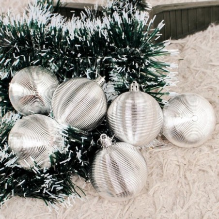 Kit 6 Bolas De Natal Prata Textura Espiral 6 Cm Atacado