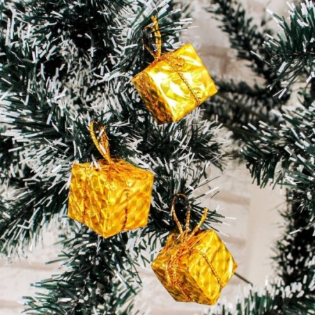 Kit 12 Enfeites Caixinha Presente Dourado Natal 2 Cm Atacado