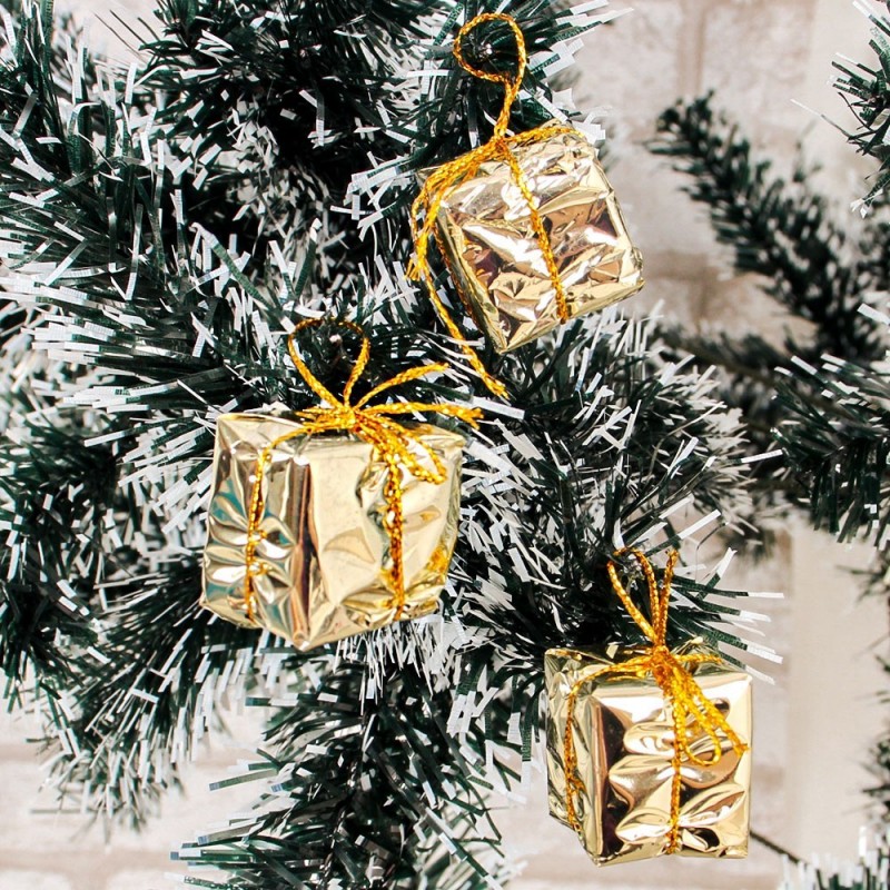 Kit 12 Enfeites Caixinha Presente Dourado Natal 2 Cm Atacado