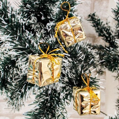 Kit 12 Enfeites Caixinha Presente Dourado Natal 2 Cm Atacado