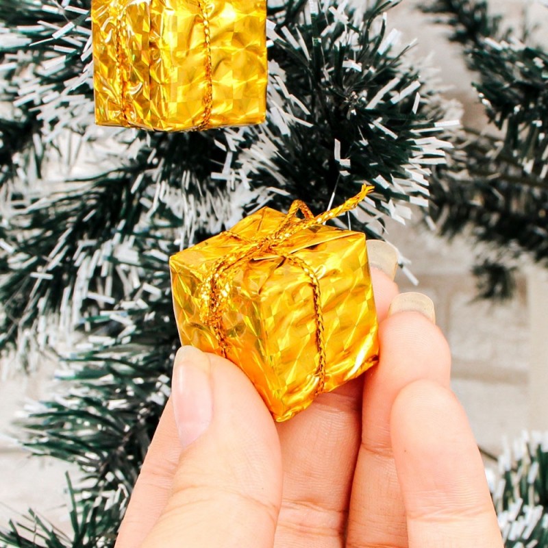 Kit 12 Enfeites Caixinha Presente Dourado Natal 2 Cm Atacado