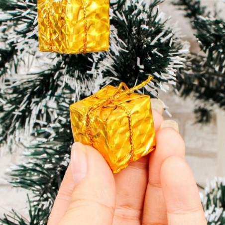 Kit 12 Enfeites Caixinha Presente Dourado Natal 2 Cm Atacado