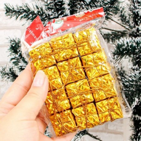 Kit 12 Enfeites Caixinha Presente Dourado Natal 2 Cm Atacado
