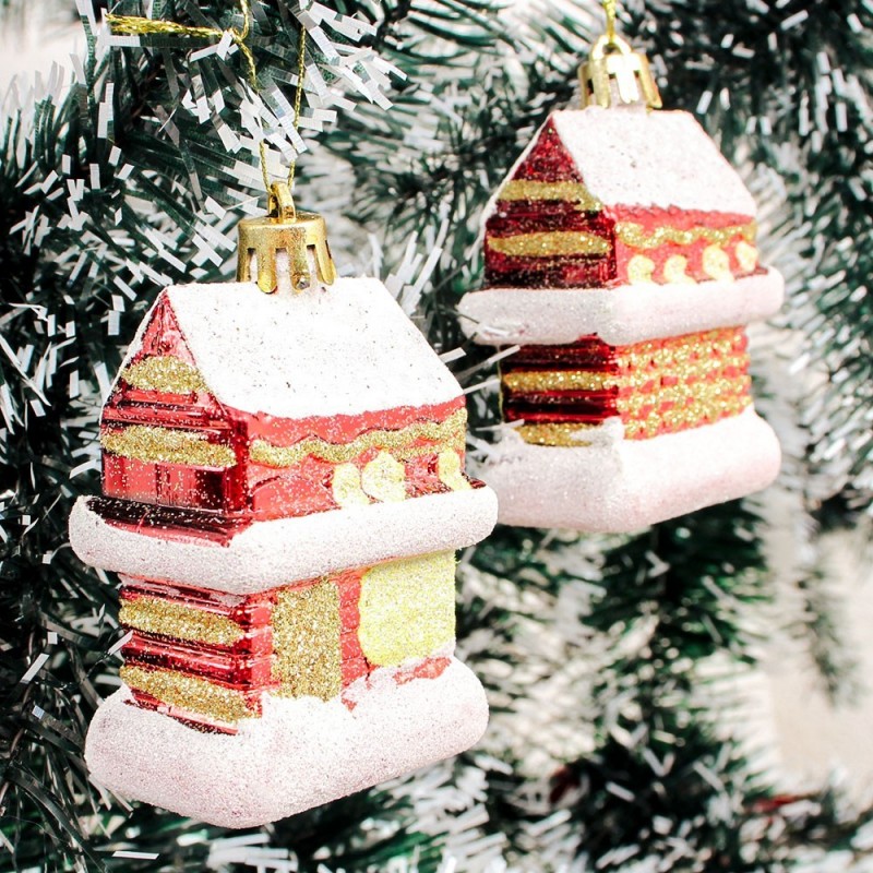 Kit 2 Enfeites Natal Casinha Glitter Pendurar Colorida