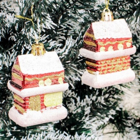 Kit 2 Enfeites Natal Casinha Glitter Pendurar Colorida