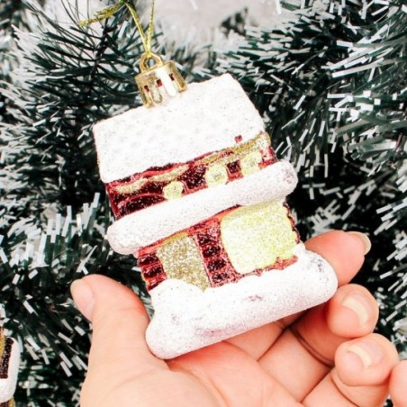 Kit 2 Enfeites Natal Casinha Glitter Pendurar Colorida