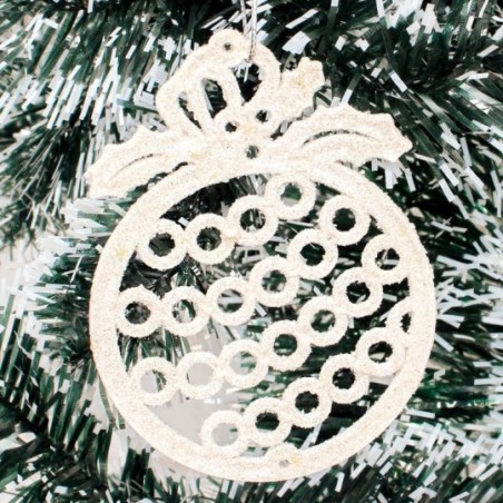Enfeite Bola Natal Vazada Glitter Branco 10 Cm Atacado
