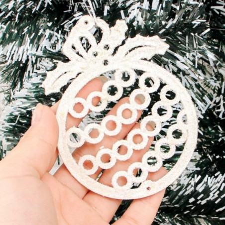 Enfeite Bola Natal Vazada Glitter Branco 10 Cm Atacado