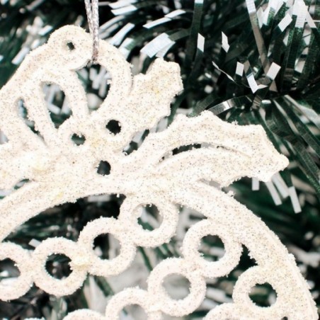 Enfeite Bola Natal Vazada Glitter Branco 10 Cm Atacado