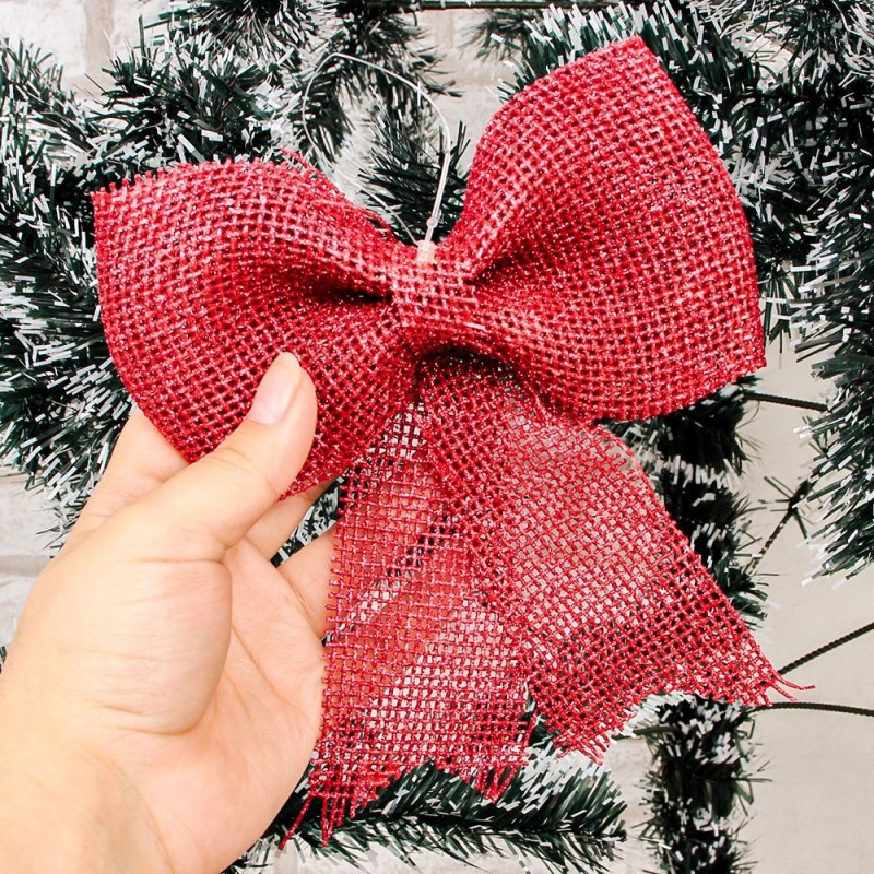 Laço Vinho Ráfia Enfeite Natal Glitter 19X15CM Atacado