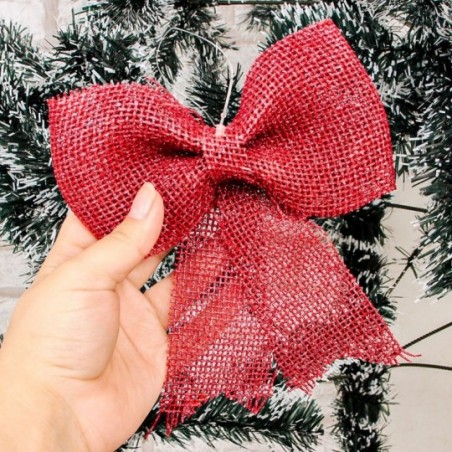 Laço Vinho Ráfia Enfeite Natal Glitter 19X15CM Atacado