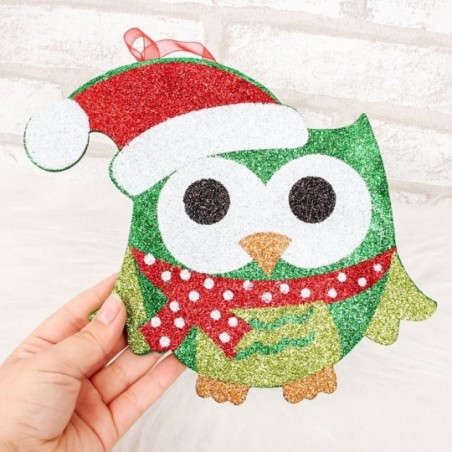 Coruja Cachecol Enfeite Glitter Eva Natal 20 CM Atacado