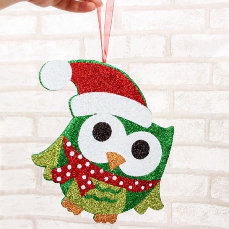 Coruja Cachecol Enfeite Glitter Eva Natal 20 CM Atacado