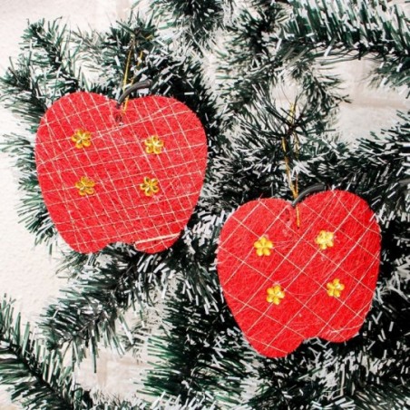 Kit 2 Enfeites De Maçã Arame Com Strass De Natal