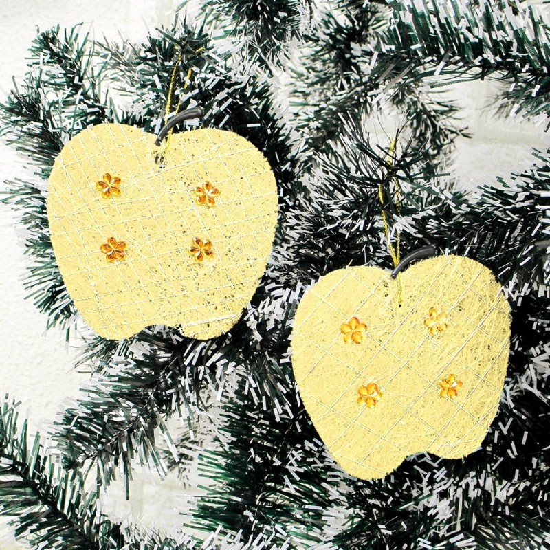Kit 2 Enfeites De Maçã Arame Com Strass De Natal