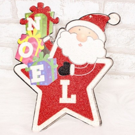 Enfeite Placa Decorativa Papai Noel Com Glitter 28 Cm