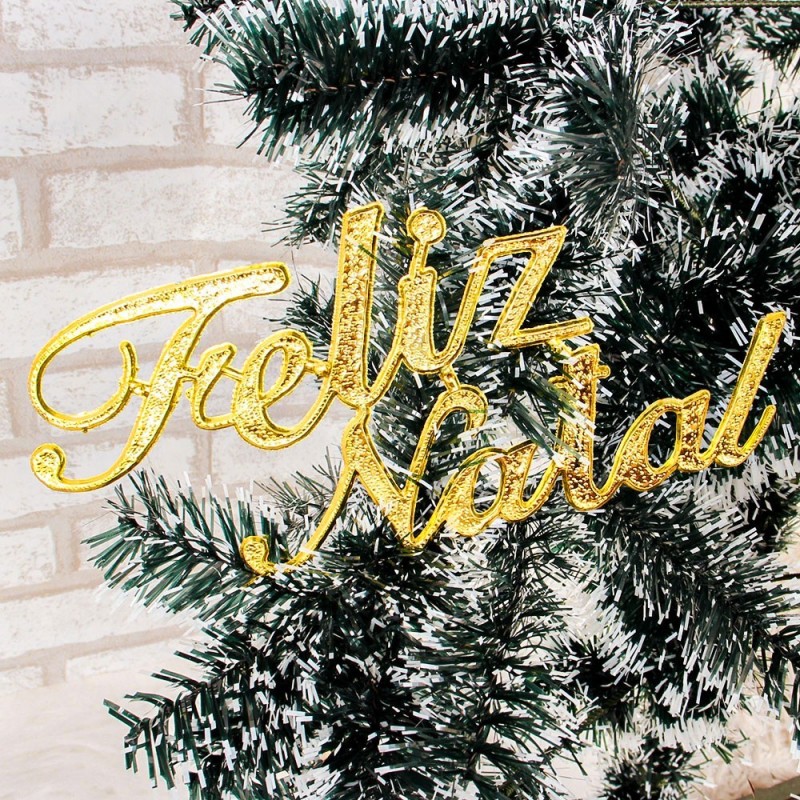 Enfeite Feliz Natal De Pendurar Dourado 23 cm x 10,5 cm