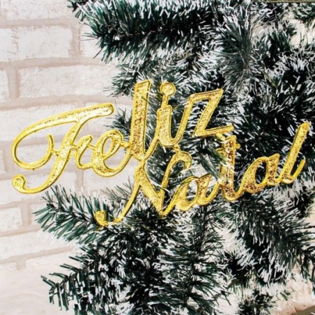 Enfeite Feliz Natal De Pendurar Dourado 23 cm x 10,5 cm