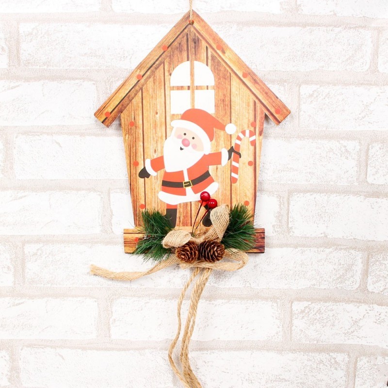 Placa Decorativa Natal Pendurar Laço E Pinhas 26 cm