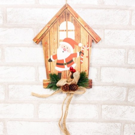 Placa Decorativa Natal Pendurar Laço E Pinhas 26 cm