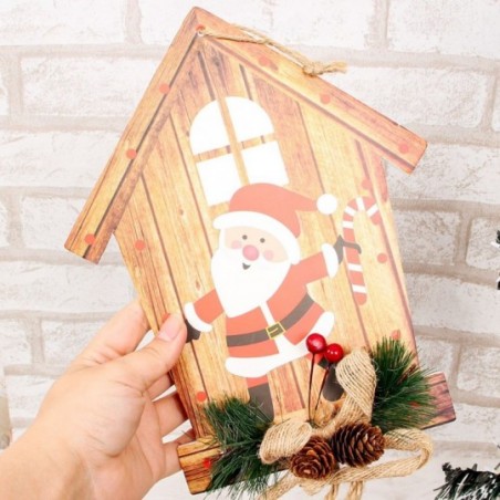 Placa Decorativa Natal Pendurar Laço E Pinhas 26 cm