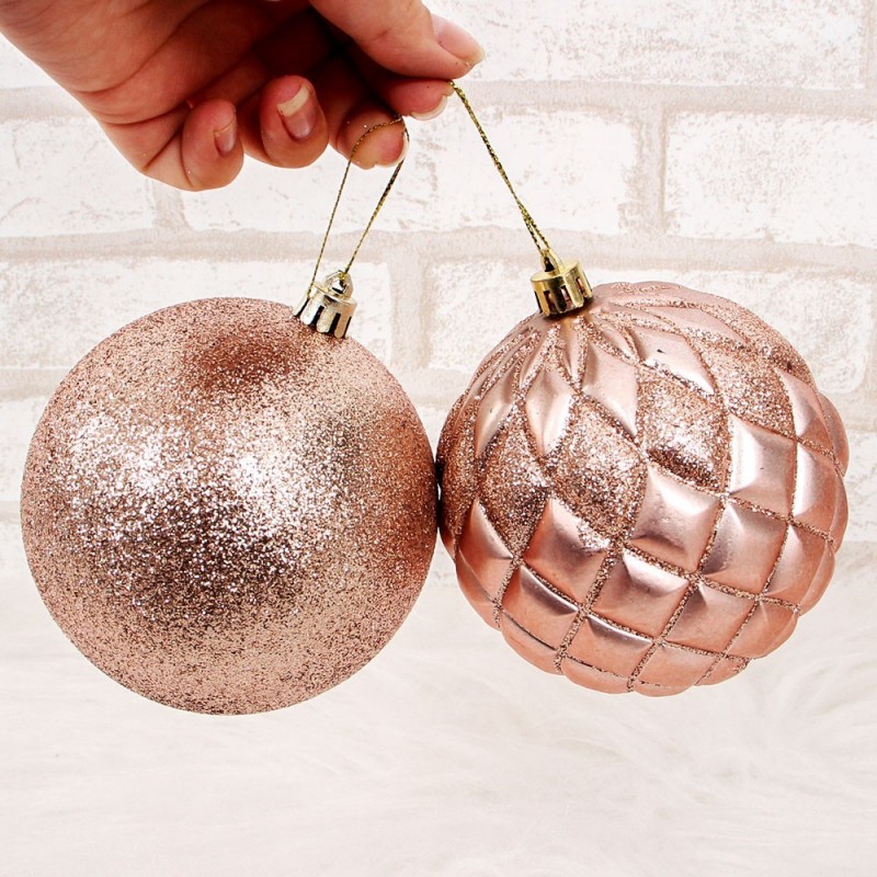 Kit 2 Bolas Natal Diamante Rose Glitter Para Enfeite 10 CM