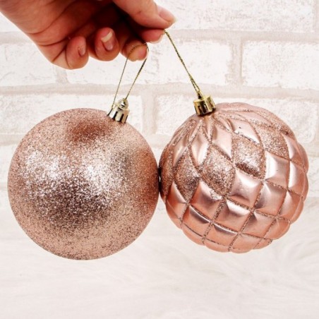 Kit 2 Bolas Natal Diamante Rose Glitter Para Enfeite 10 CM
