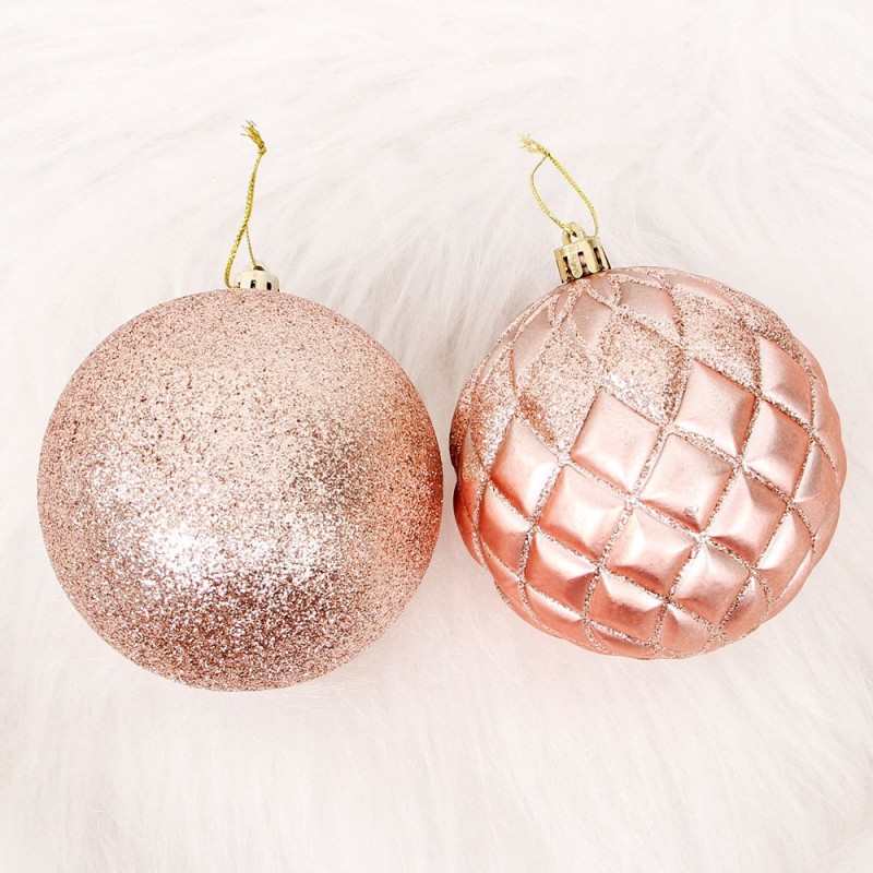 Kit 2 Bolas Natal Diamante Rose Glitter Para Enfeite 10 CM