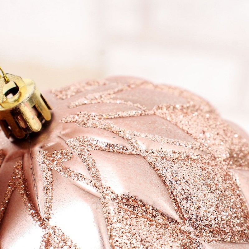 Kit 2 Bolas Natal Diamante Rose Glitter Para Enfeite 10 CM