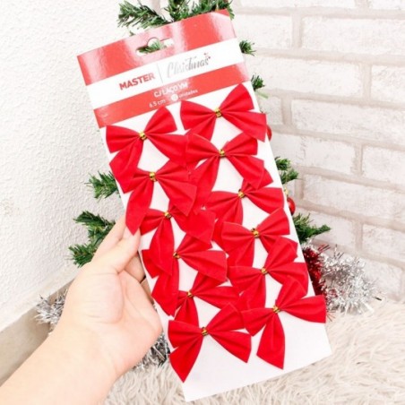 Kit 12 Laços Vermelho Enfeite De Natal 6,5X5,5CM Atacado
