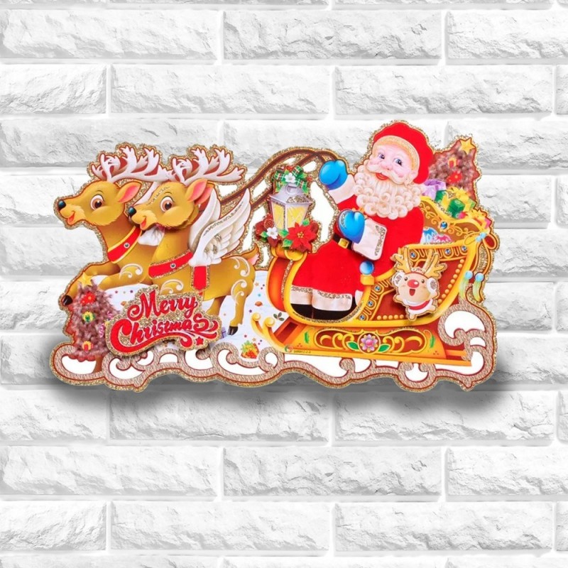 Painel Natalino Variados Papai Noel Com Glitter 55CM x 30CM