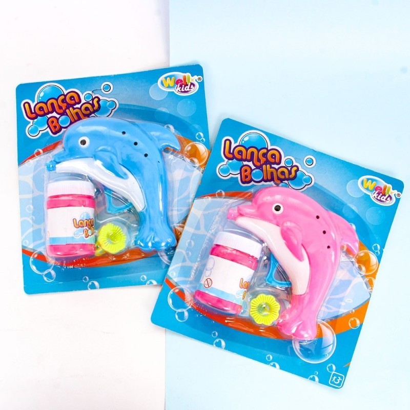 Brinquedo Pistola Lança Bolhas A Fricção Golfinho 11 Cm