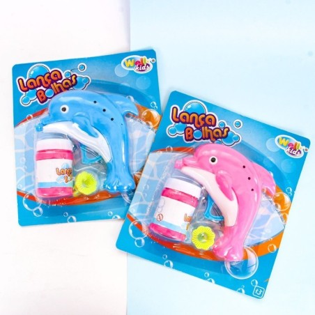Brinquedo Pistola Lança Bolhas A Fricção Golfinho 11 Cm