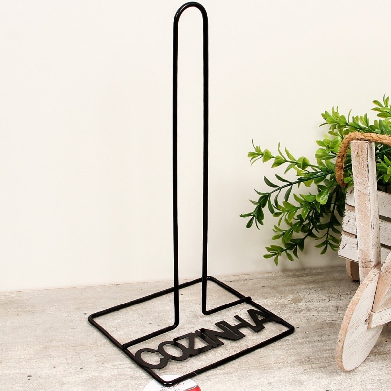 Suporte Porta Rolo Papel Toalha Aramado Preto 31 Cm Wellmix