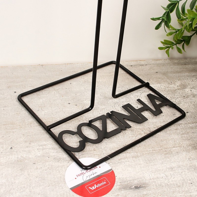 Suporte Porta Rolo Papel Toalha Aramado Preto 31 Cm Wellmix