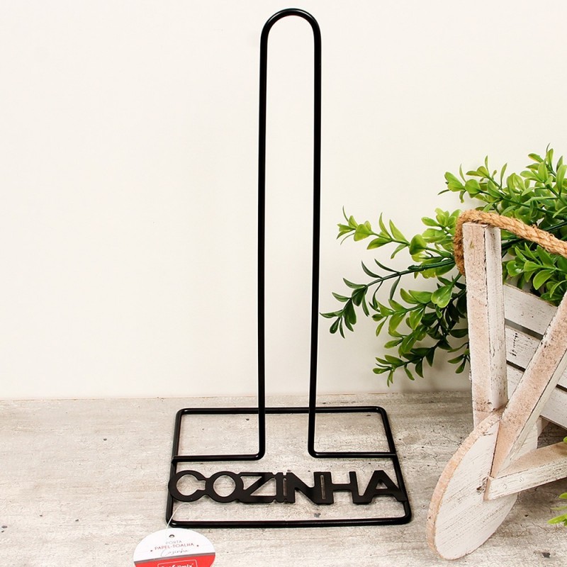 Suporte Porta Rolo Papel Toalha Aramado Preto 31 Cm Wellmix