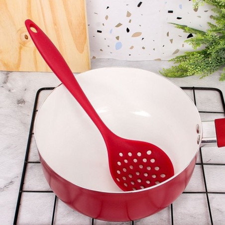 Escumadeira Vazada Nylon Cabo Resistente Vermelho 28 Cm