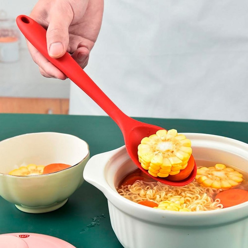 Colherão De Arroz Silicone Com Cabo Vermelho 28 Cm